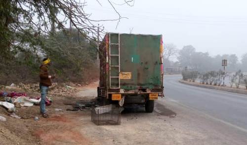 मुर्गों से भरी पिकअप में लगी आग, हजारों मुर्गों की जलकर मौत