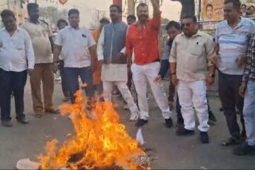 सीएम योगी की मां पर अभद्र टिप्पणी के विरोध में भाजपाइयों का प्रदर्शन,मौलाना सलीम का पुतला फूंका