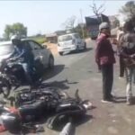 हाईवा की टक्कर, बाइक सवार की मौत, पत्नी घायल